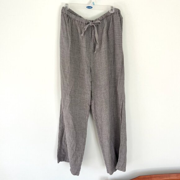 Eileen Fisher Linen Blend Gingham Pants - Picture 1 of 8